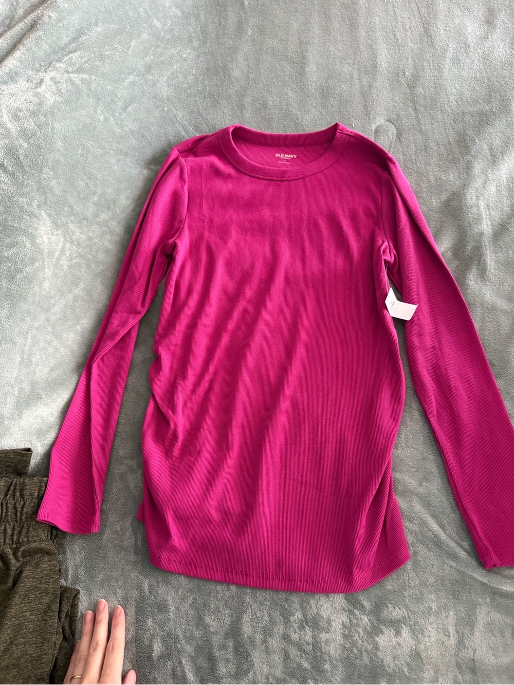 Maternity ribbed Long Sleeve Crewneck Top - Bright Fuchsia